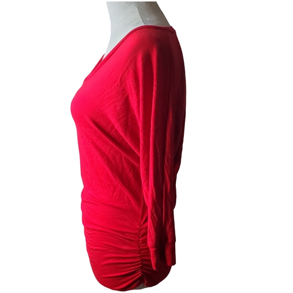 Made By Johnny Fire Engine Red Ruched V Neck Top - Picture 2 of 5